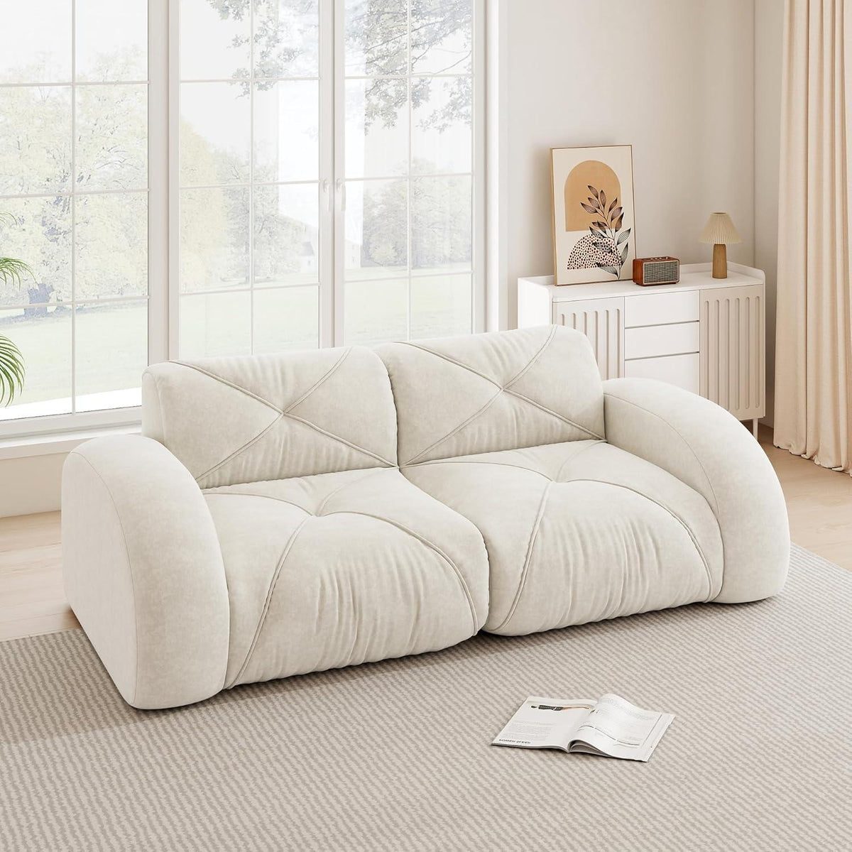 Rahmenloses 2-Sitzer Sofa mit Chenillebezug (Weiß)