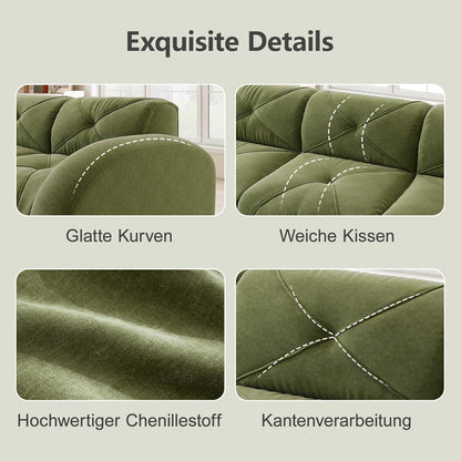 L-förmiges Ecksofa 2-Sitzer mit Fußhocker, Grün