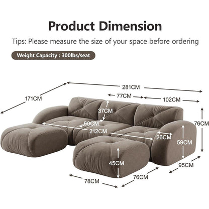 Modulares Cord Sofa 3-Sitzer + 2 Hocker – Braun