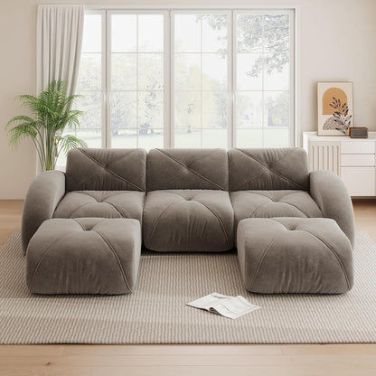 Modulares Cord Sofa 3-Sitzer + 2 Hocker – Braun