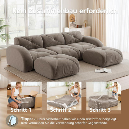 Modulares Cord Sofa 3-Sitzer + 2 Hocker – Braun