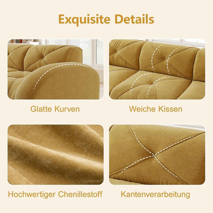 Gelbes 2-Sitzer Chenille Sofa – Rahmenlos & Komfortabel