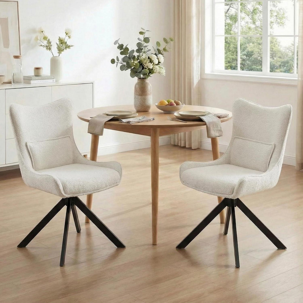 Drehbarer Esszimmerstuhl mit Chenille-Polsterung, Beige