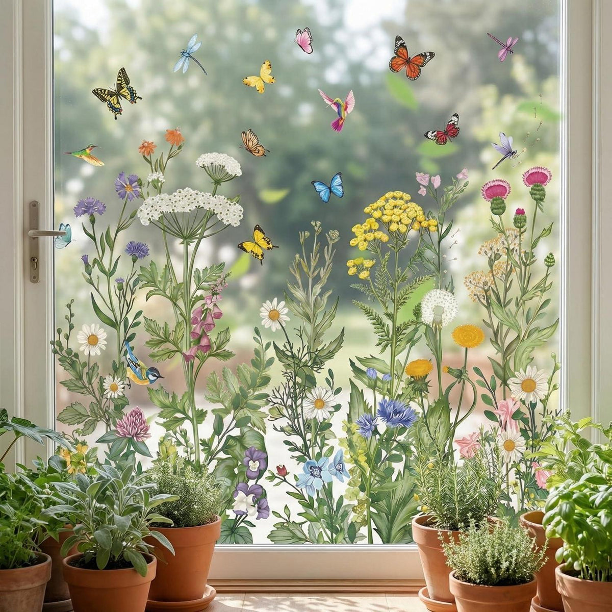 Fensterbilder Frühling Selbstklebend mit Rakel | Frühlingsdeko Blumen