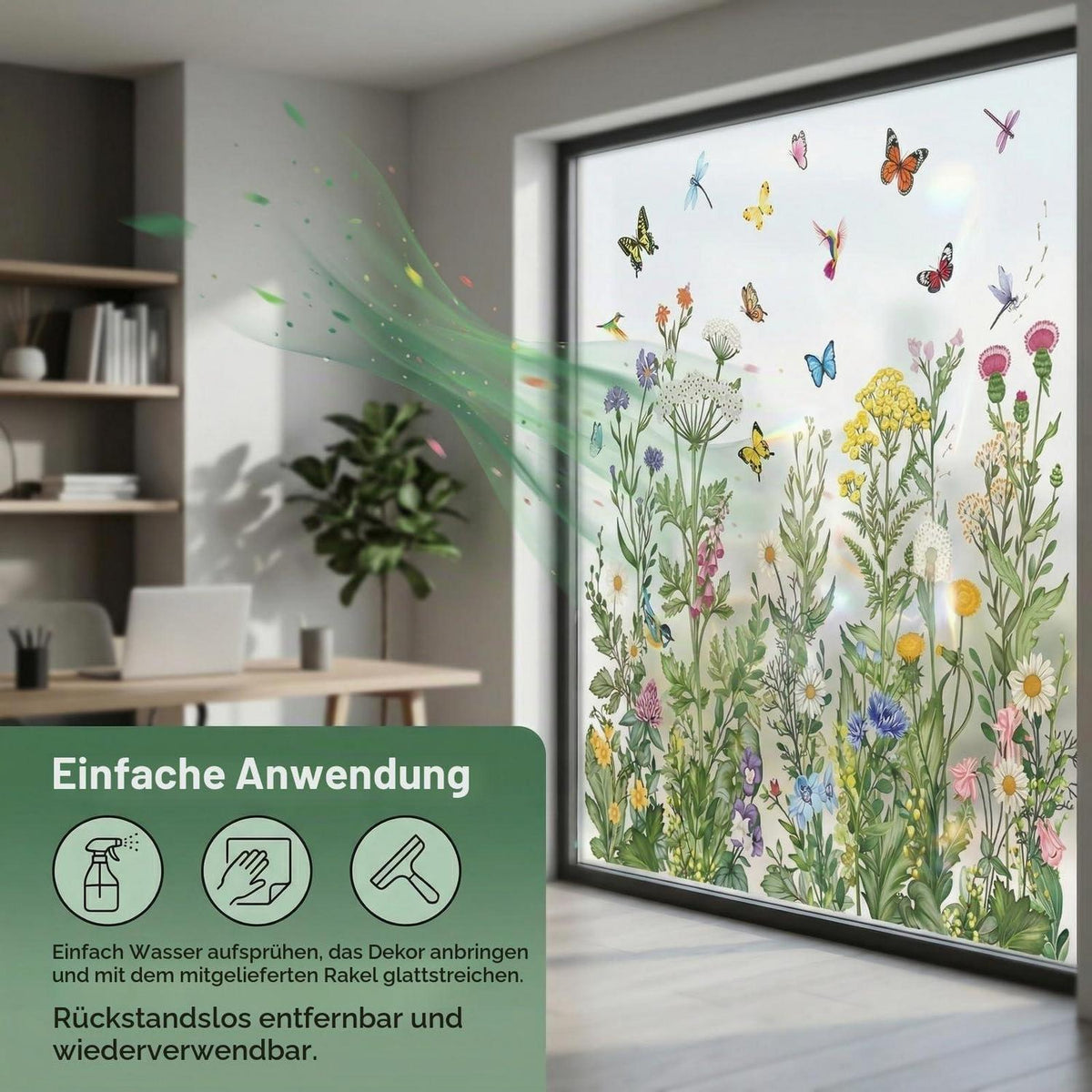 Fensterbilder Frühling Selbstklebend mit Rakel | Frühlingsdeko Blumen
