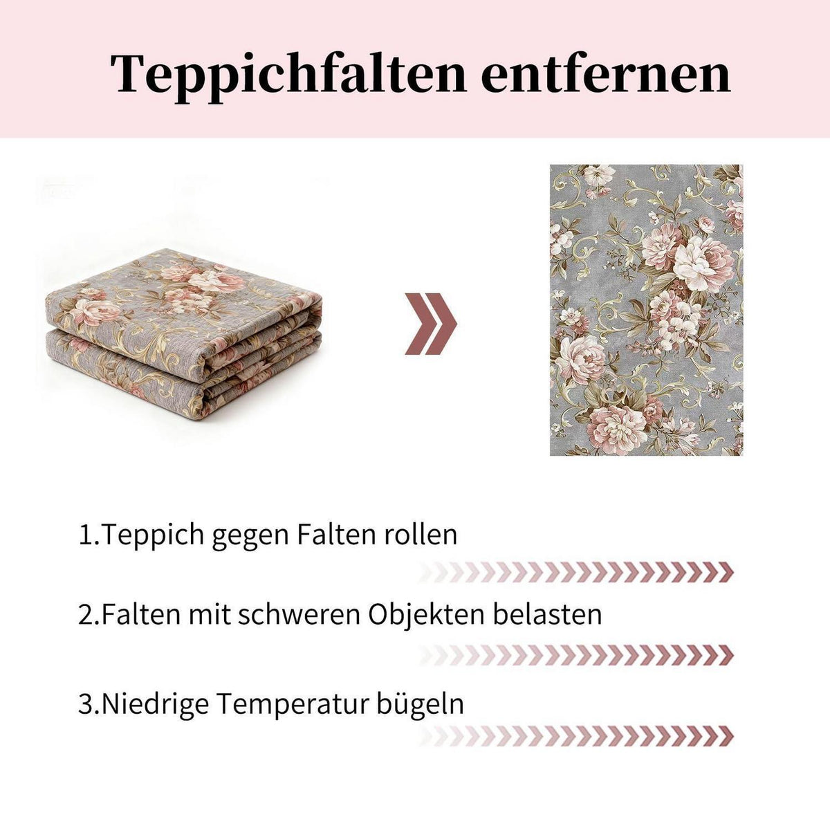Vintage Läufer Teppich 80x300cm Grau Rosa Flur Küche Schlafzimmer