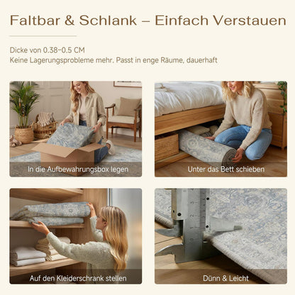 Waschbarer Wohnzimmerteppich Blau 300x400cm – Vintage Kurzflor