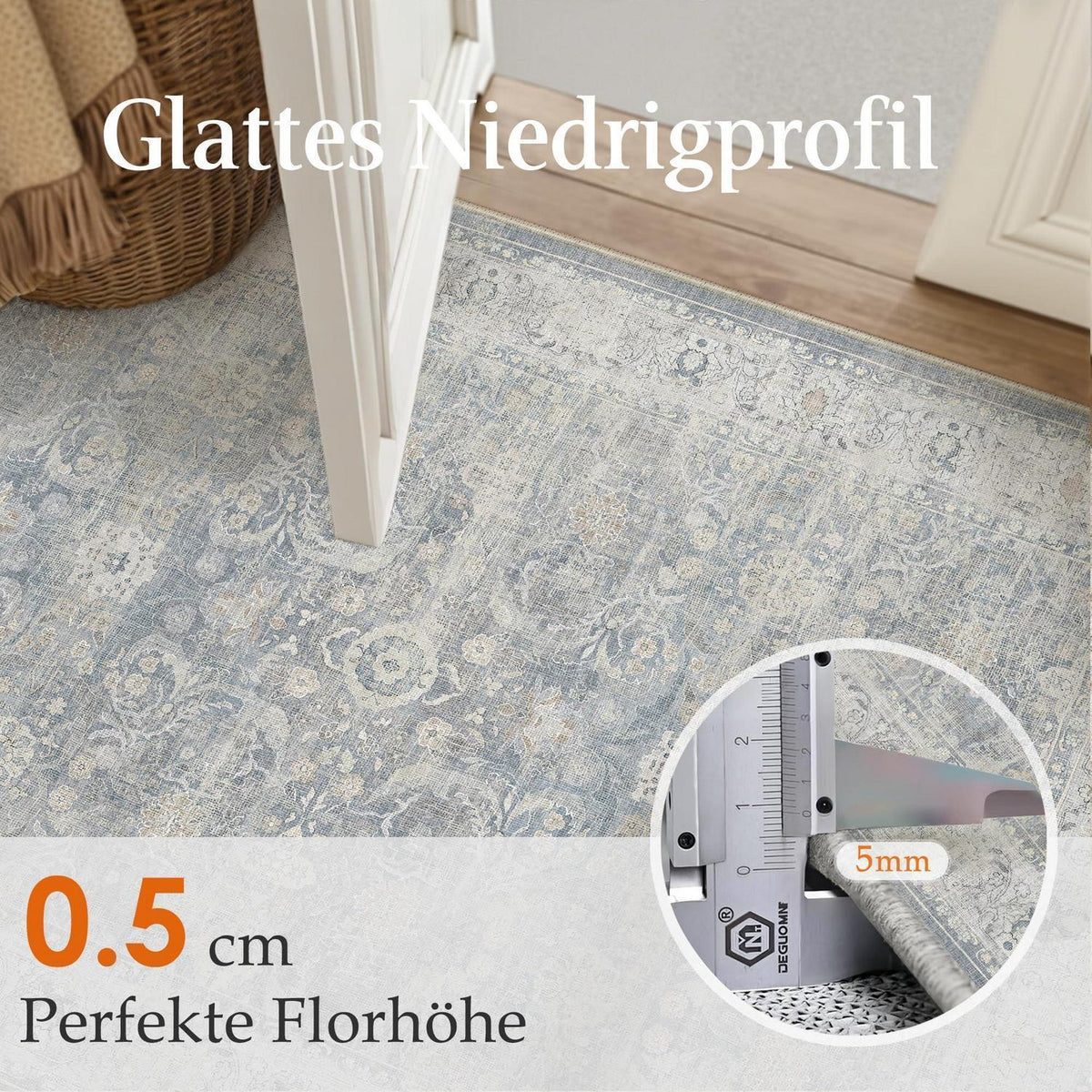 Waschbarer Wohnzimmerteppich Blau 300x400cm – Vintage Kurzflor