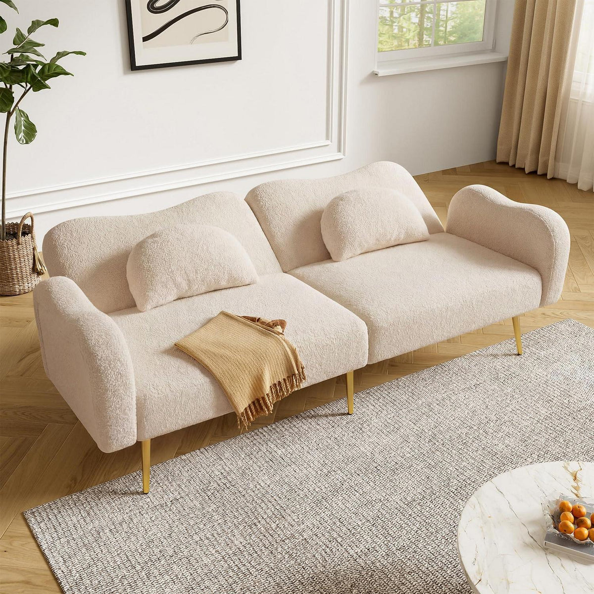 Schlafsofa 2-Sitzer mit Bettfunktion & Stauraum, Beige