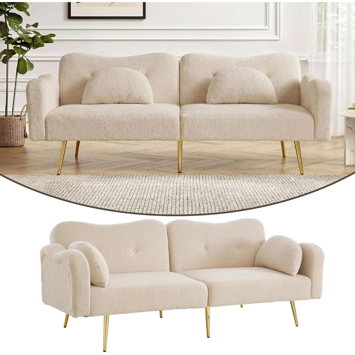 Schlafsofa 2-Sitzer mit Bettfunktion & Stauraum, Beige