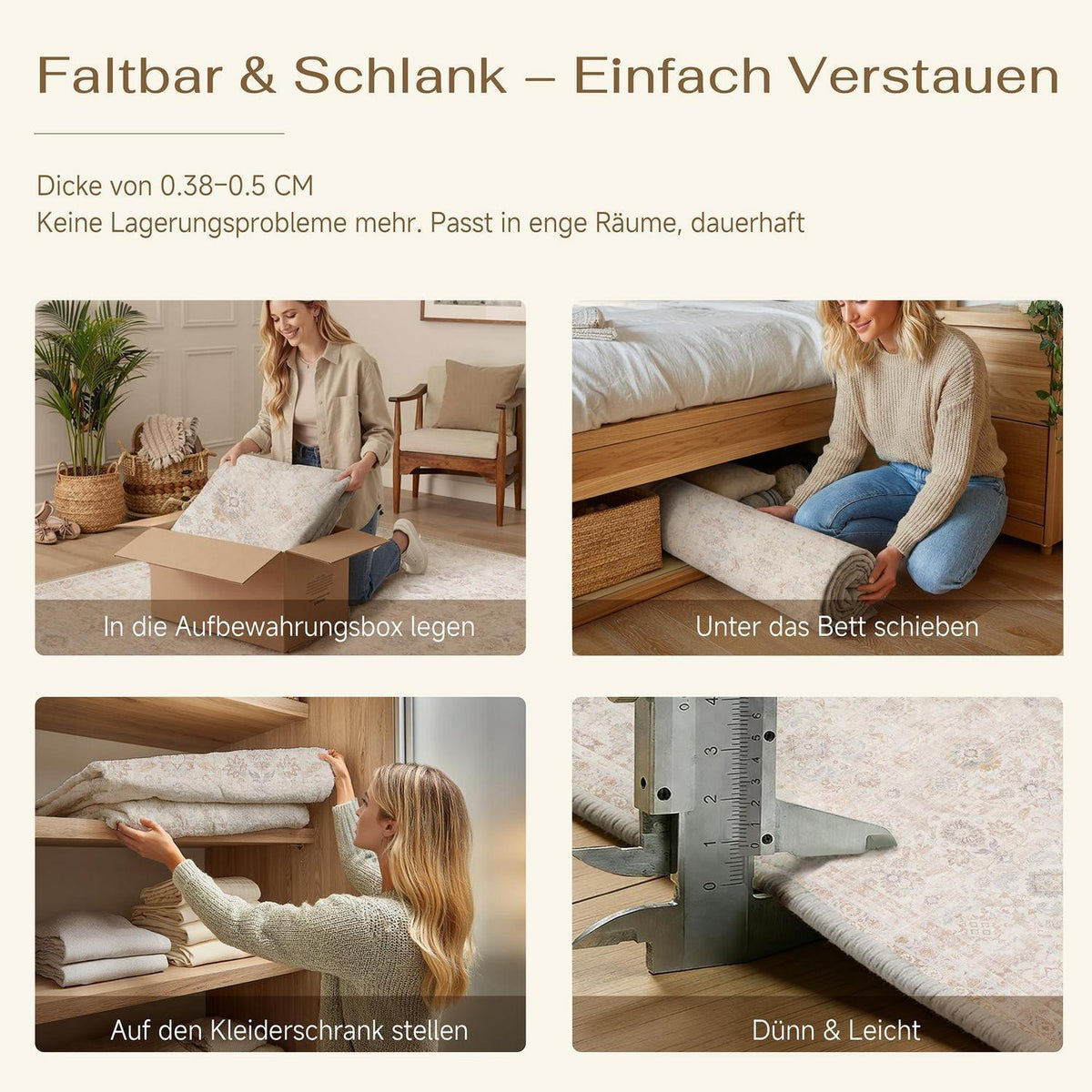 Waschbarer Vintage Teppich Hellbeige 300x400cm