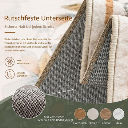 Vintage Teppich 200x280 cm – Orange-Beige, Kurzflor & Rutschfest