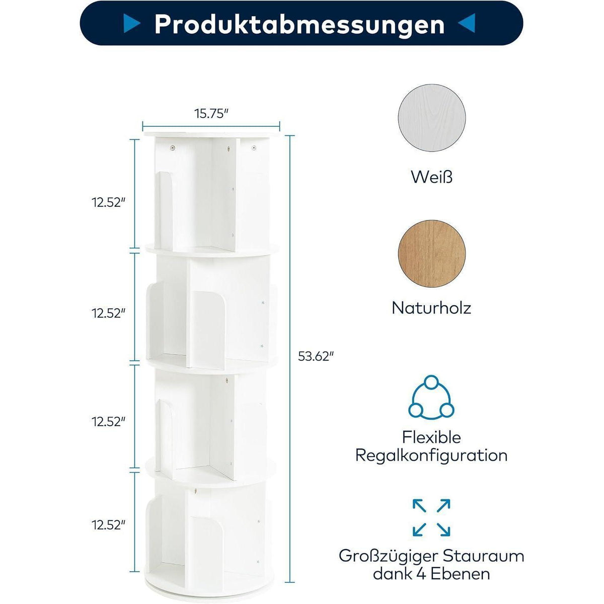 Drehbares Bücherregal Holz 4 Ebenen – Platzsparend & Flexibel