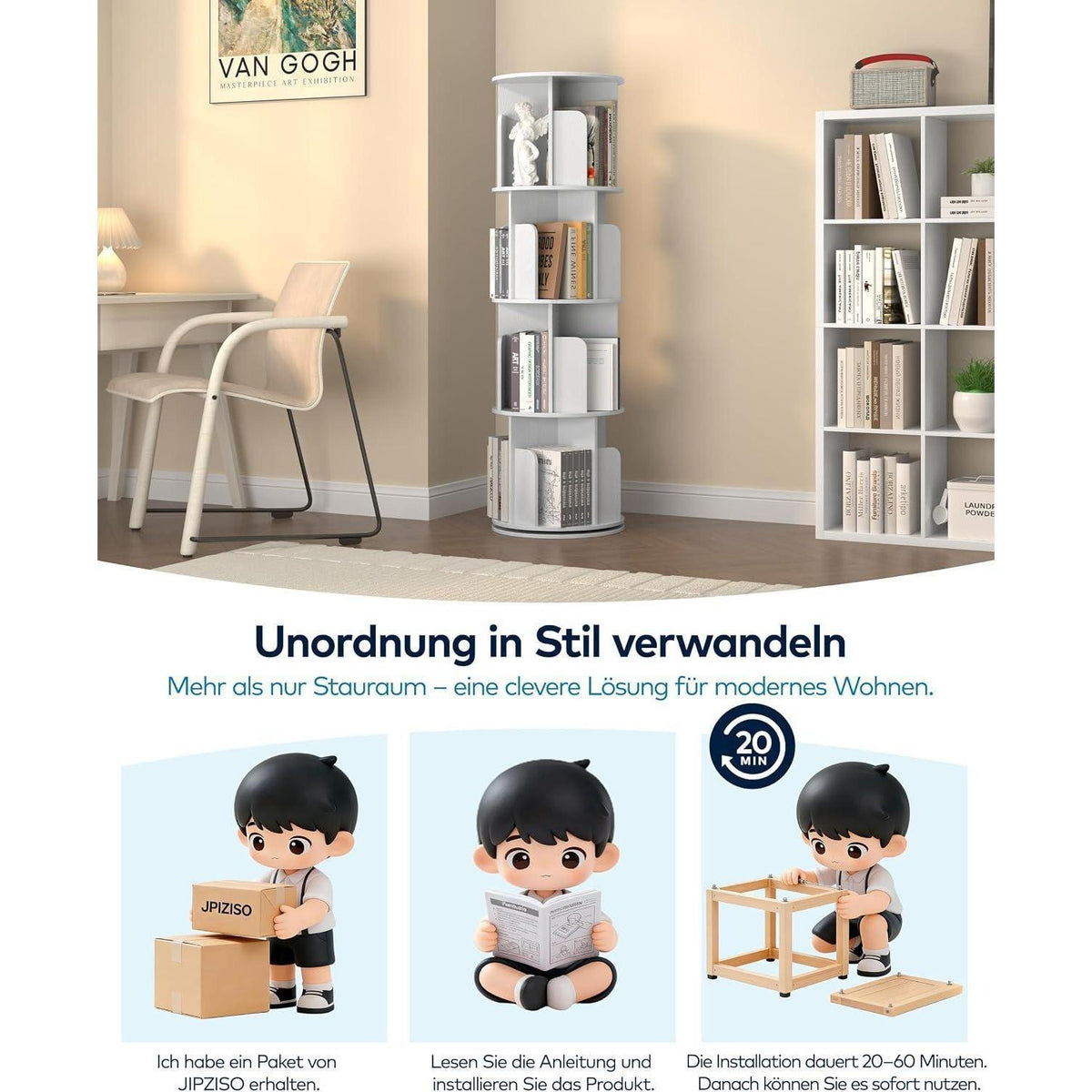 Drehbares Bücherregal Holz 4 Ebenen – Platzsparend & Flexibel
