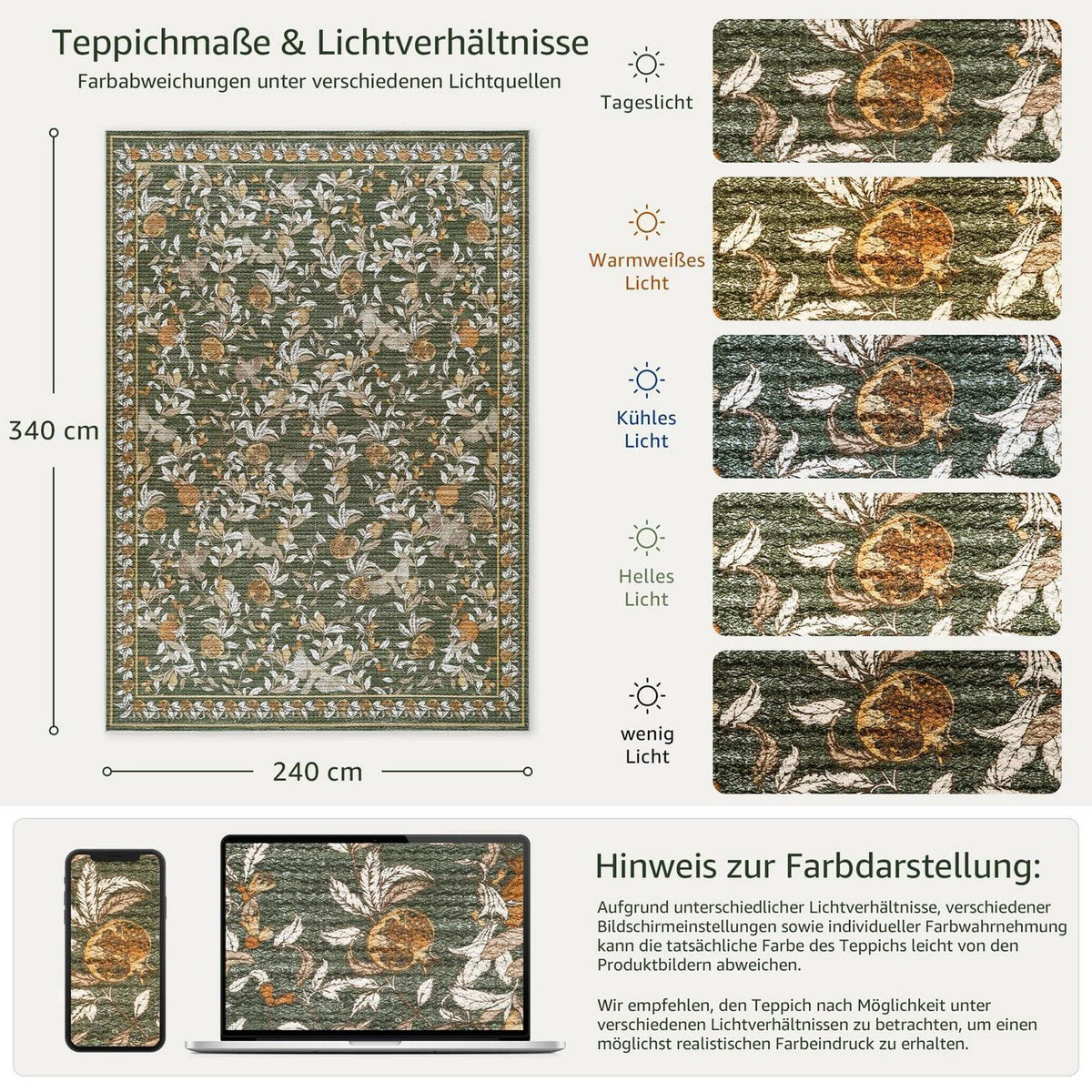 Vintage Teppich floral orange-grün 240x340 cm