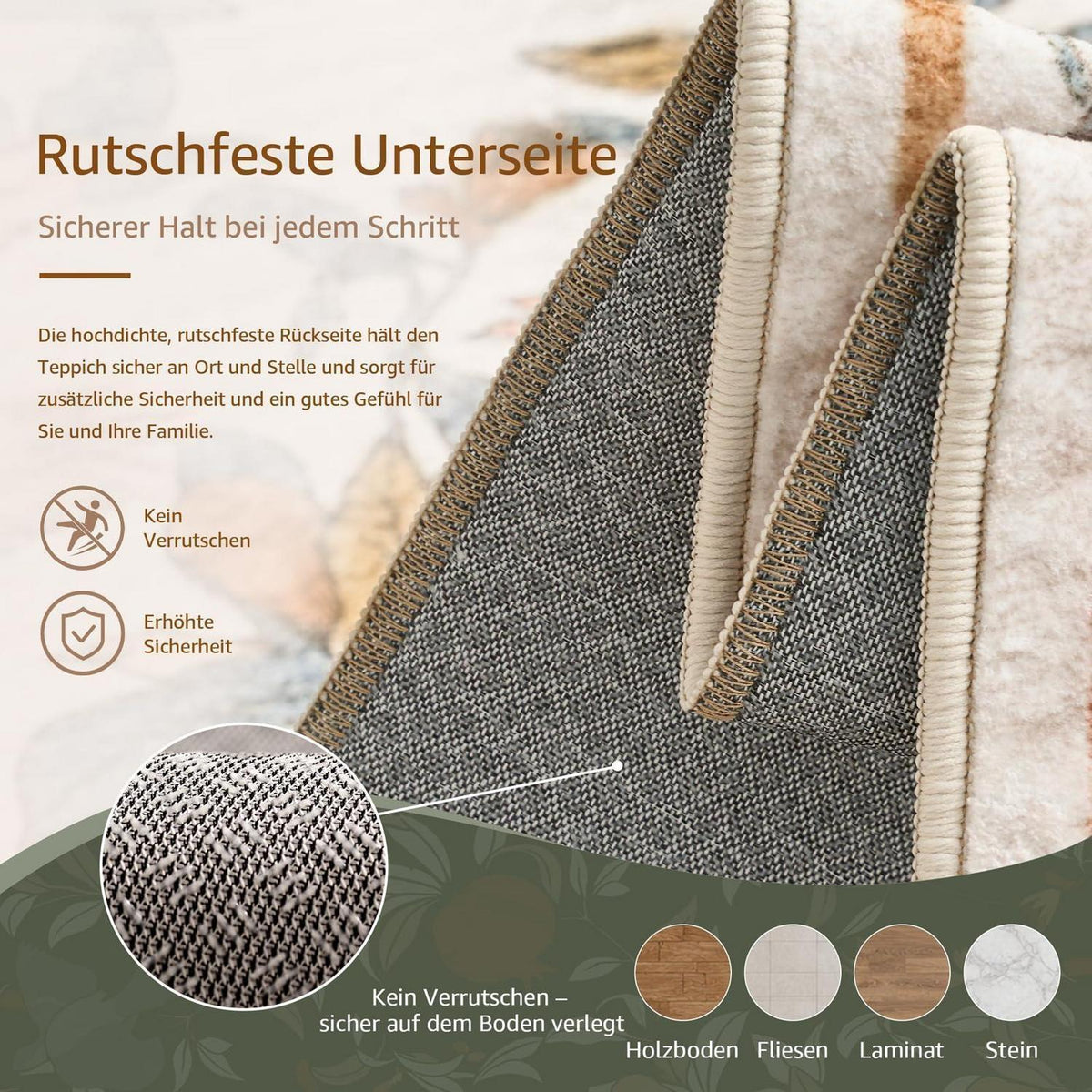 Vintage Teppich 240x340 cm – Orange-Beige, Waschbar & Rutschfest