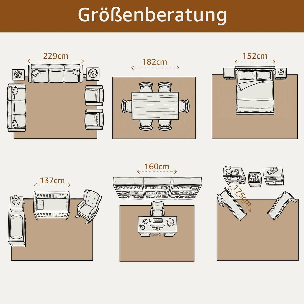 Vintage Teppich 240x340 cm – Orange-Beige, Waschbar & Rutschfest