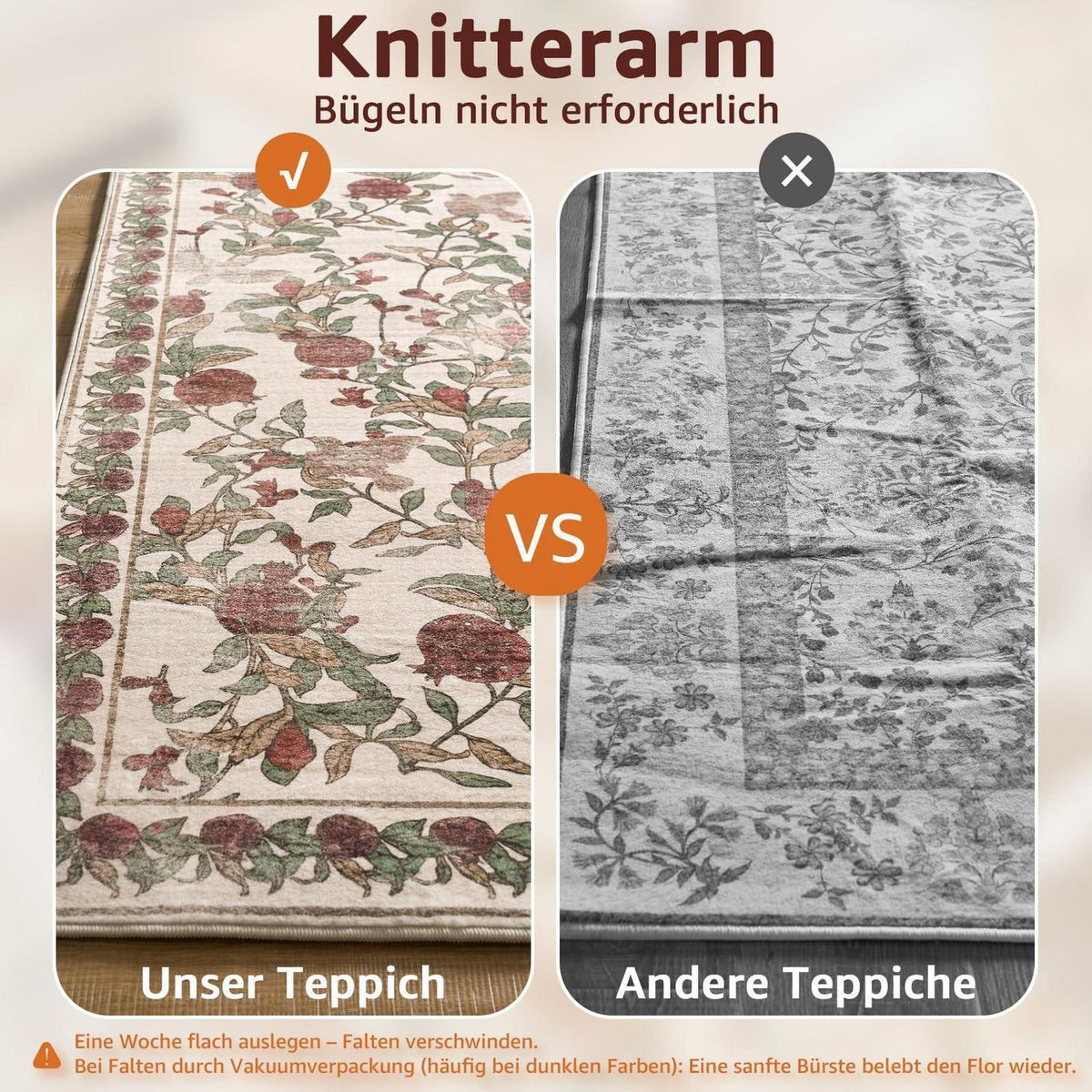 Vintage Teppich floral rot-beige 160x220 cm – Waschbar & Rutschfest