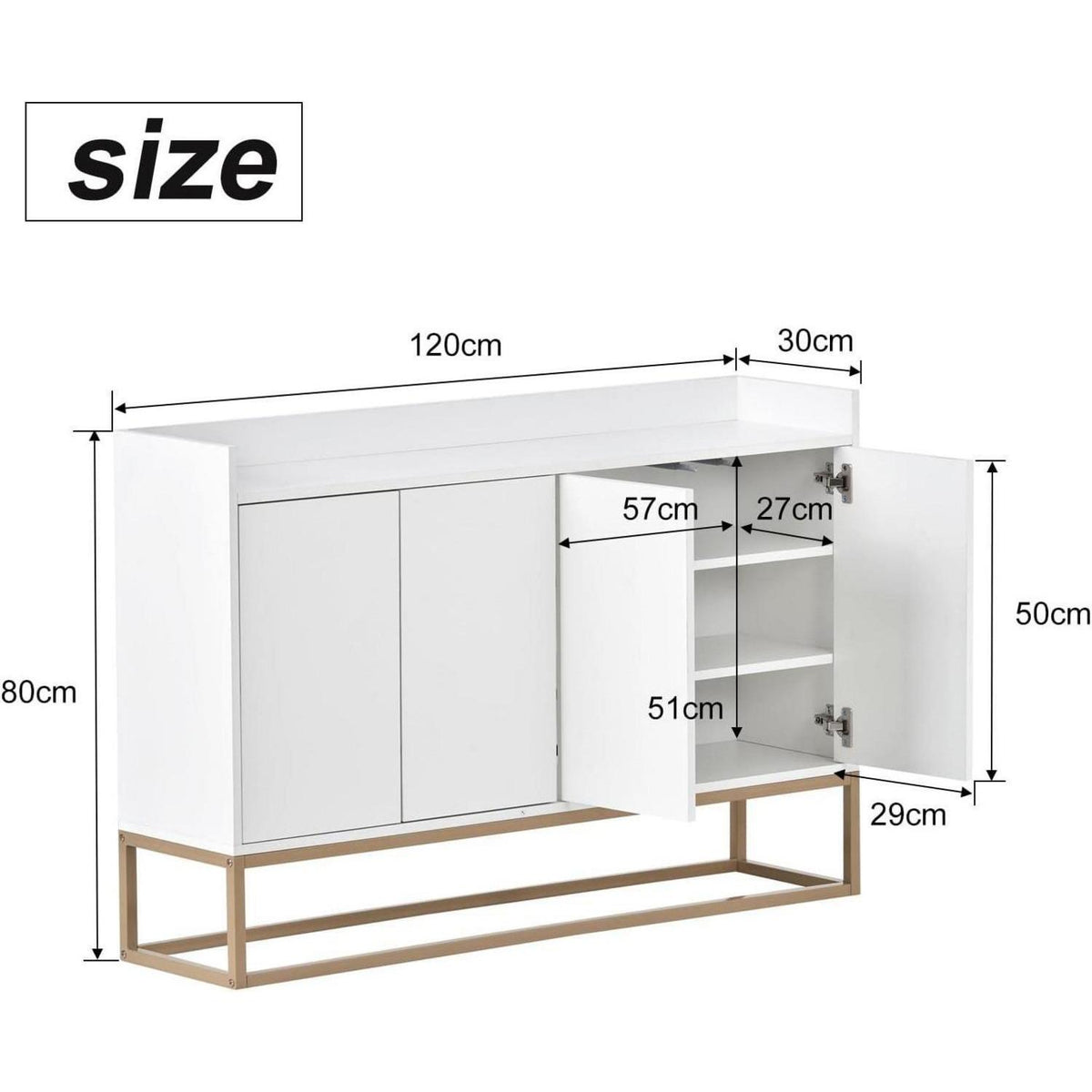Weißes Sideboard 120cm – Küchenschrank mit Arbeitsplatte & Regalen