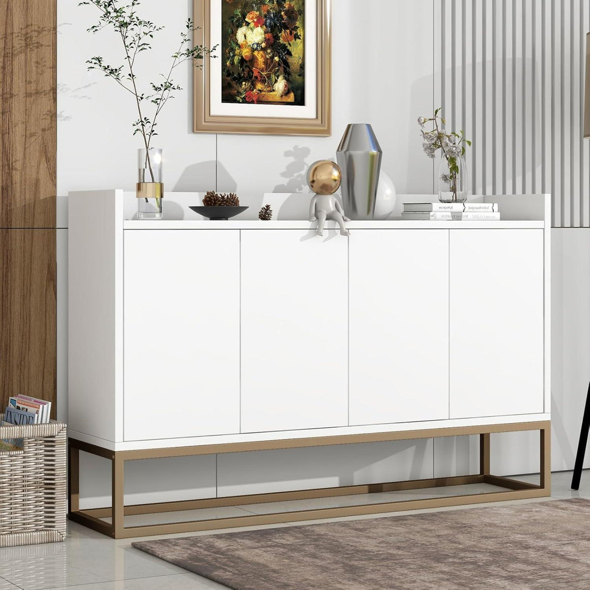 Weißes Sideboard 120cm – Küchenschrank mit Arbeitsplatte & Regalen