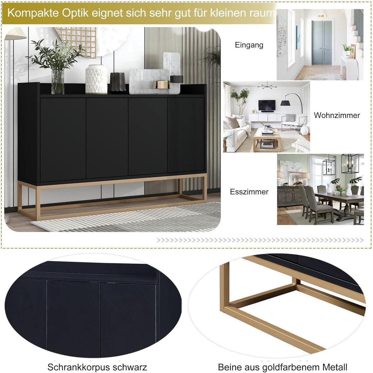 Sideboard 120cm – Küchenschrank mit Arbeitsplatte & Regalen