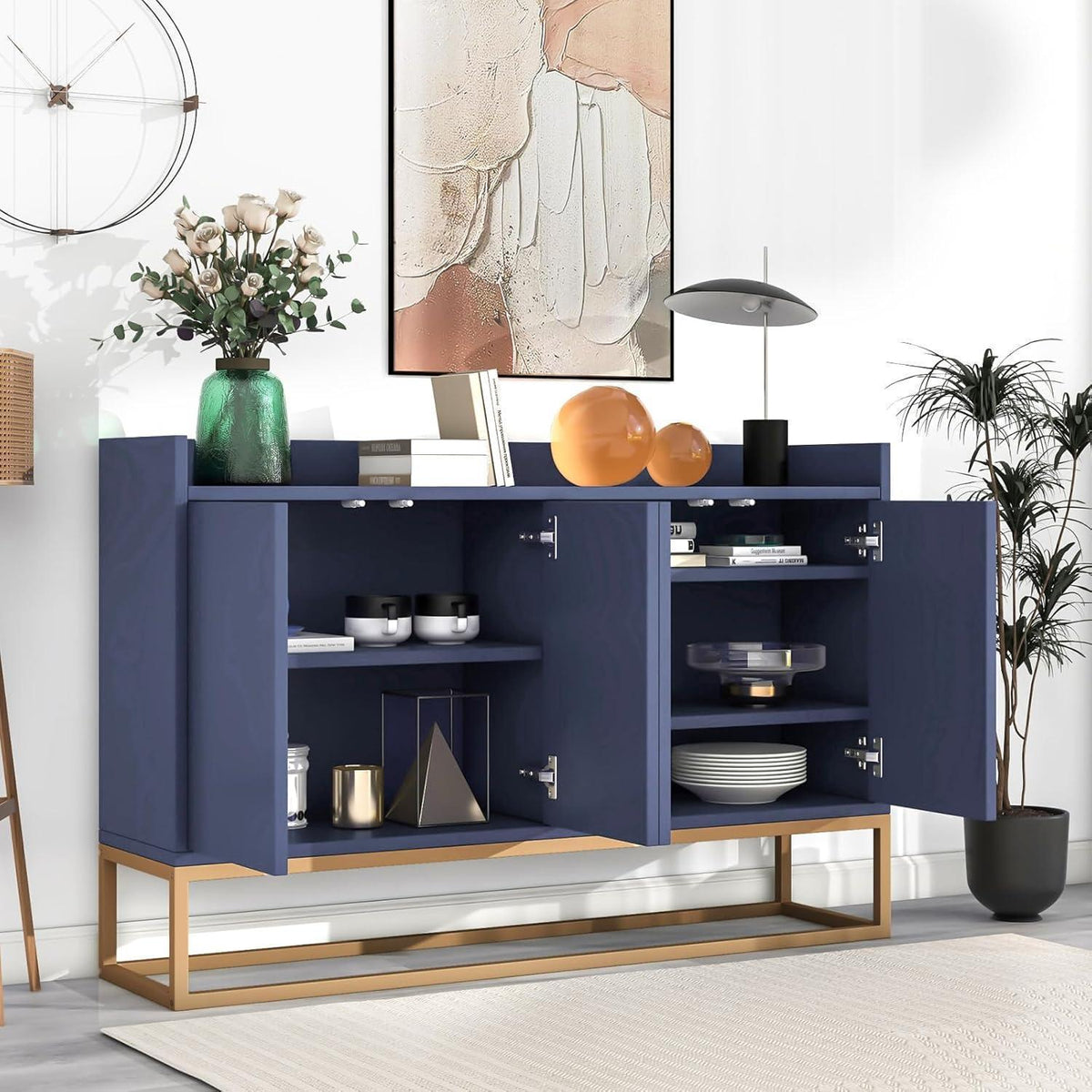 120cm Sideboard Blau – Küchenschrank mit Arbeitsplatte & Regalen