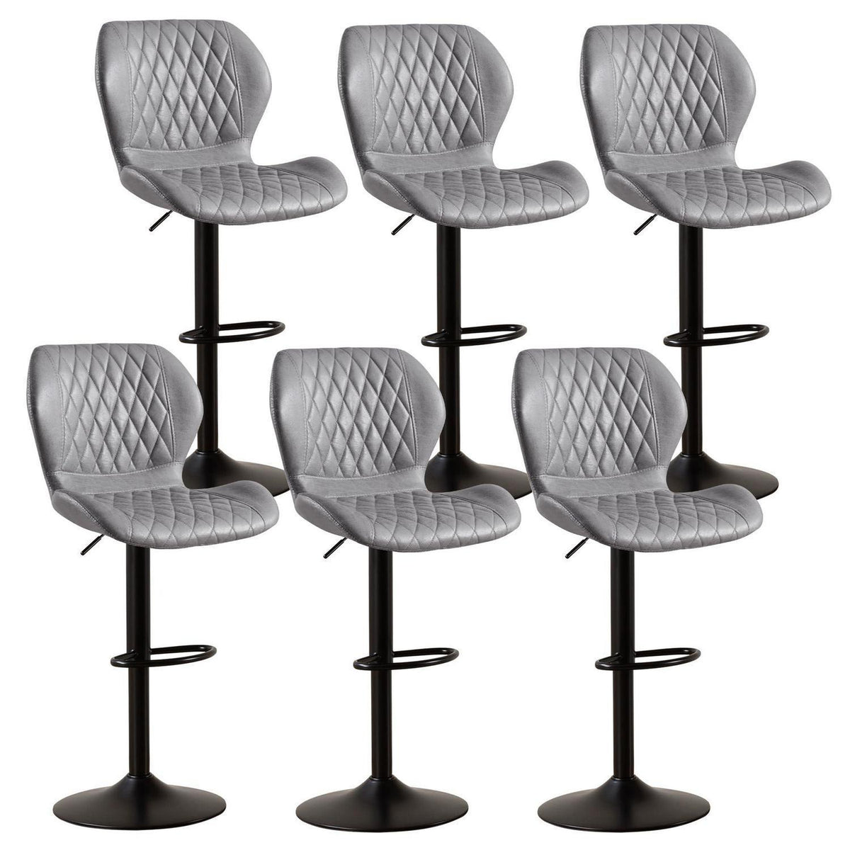 Barhocker mit Lehne, Höhenverstellbar, Grau, 6er Set