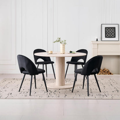 Runder Esstisch Set mit 4 Samtstühlen – Beige & Schwarz