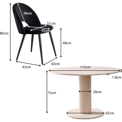 Runder Esstisch Set mit 4 Samtstühlen – Beige & Schwarz