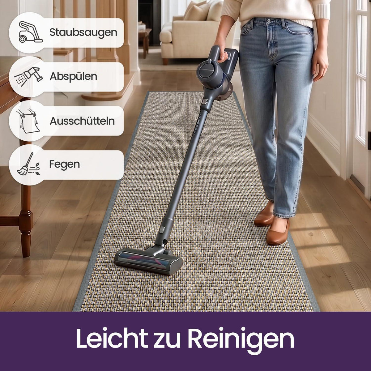 Läufer Flur Grau 60x210 cm – Rutschfest & Saugstark