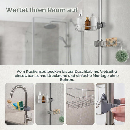 Duschablage ohne Bohren aus Edelstahl mit Seifenschale