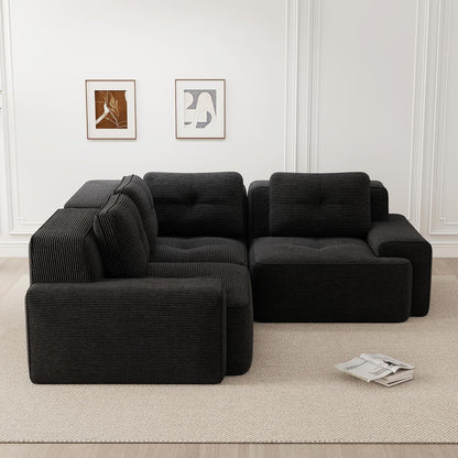 Modulares Ecksofa Schwarz 177x177 cm – Cordstoff & Boneless