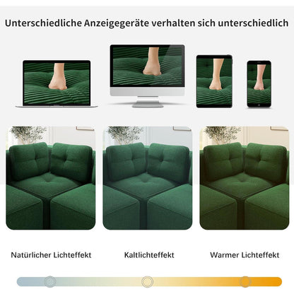 Modulares Ecksofa Grün 2-Sitzer + Fußhocker, Cordstoff, Ohne Montage