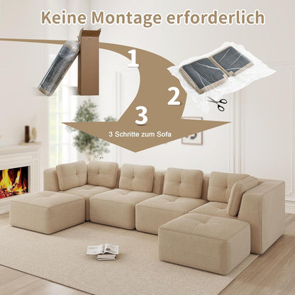 Modulares Ecksofa 4-Sitzer Beige, Cordstoff, U-Form, Ohne Montage