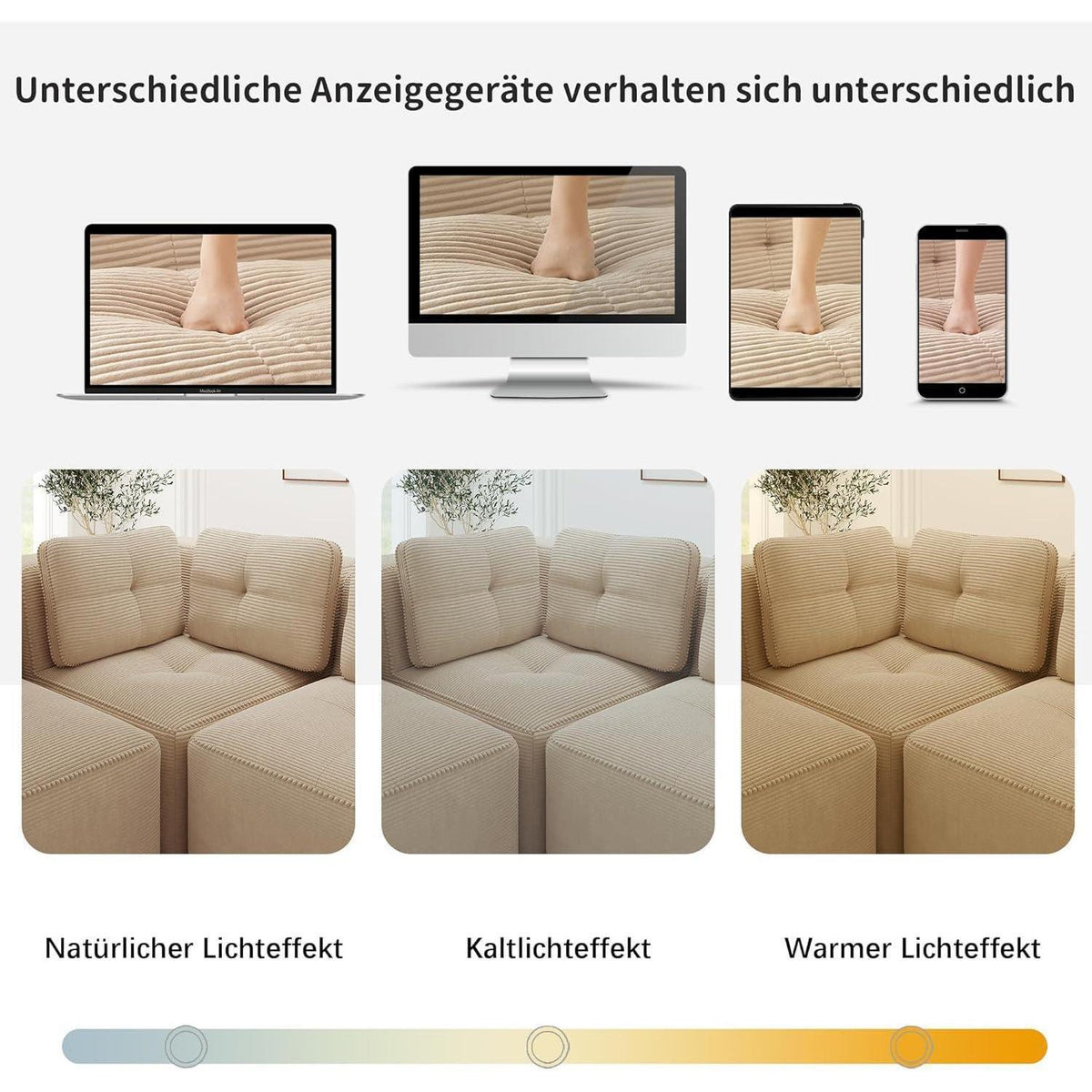 Modulares Ecksofa 4-Sitzer Beige, Cordstoff, U-Form, Ohne Montage
