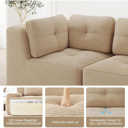 Modulares Ecksofa 4-Sitzer Beige, Cordstoff, U-Form, Ohne Montage