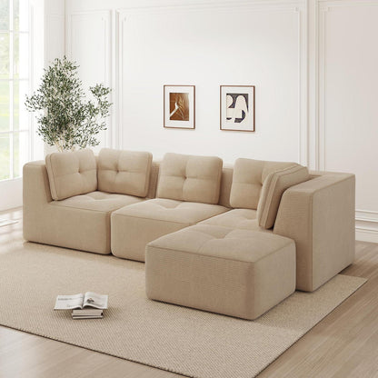 Modulares Ecksofa 3-Sitzer mit Fußhocker, Beige Cordstoff