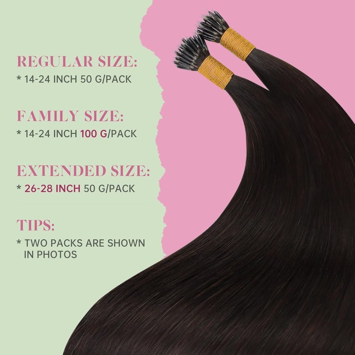 Dunkelbraune Echthaar Nanoring Extensions – 50cm