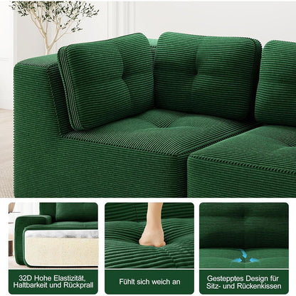 Modulares Ecksofa 4-Sitzer Grün mit Fußhocker & Cordstoff