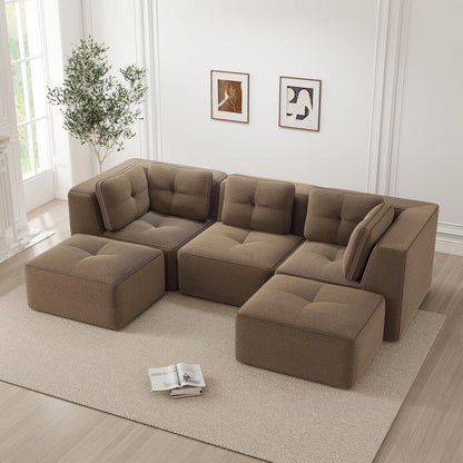 Modulares Ecksofa 3-Sitzer mit Fußhocker, Braun