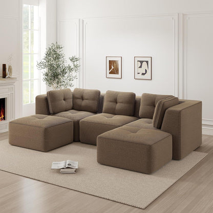 Modulares Ecksofa 3-Sitzer mit Fußhocker, Braun