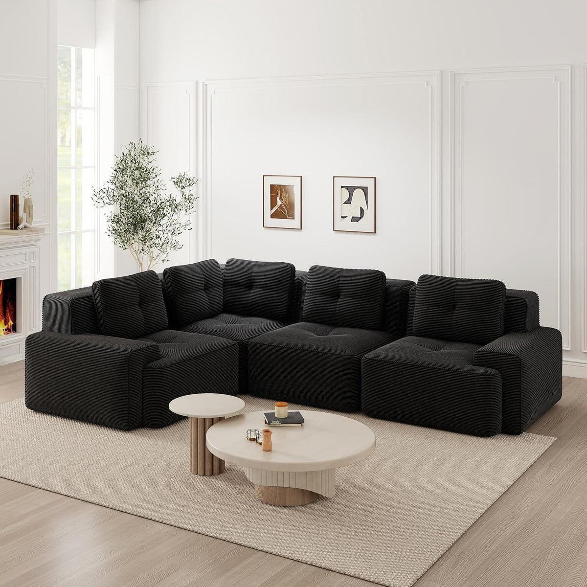 Modulares Ecksofa Schwarz 177x382 cm – Boneless Cordstoff Couch