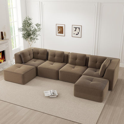 Modulares Ecksofa 4-Sitzer mit Fußhocker, Braun