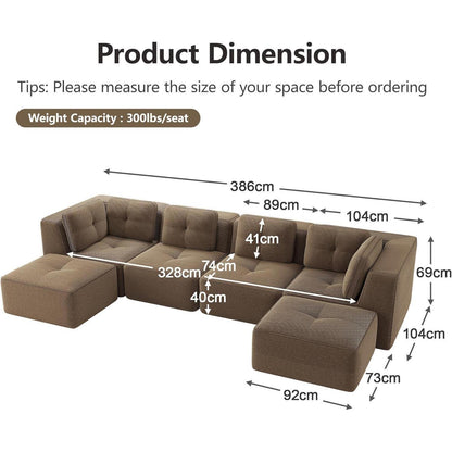 Modulares Ecksofa 4-Sitzer mit Fußhocker, Braun