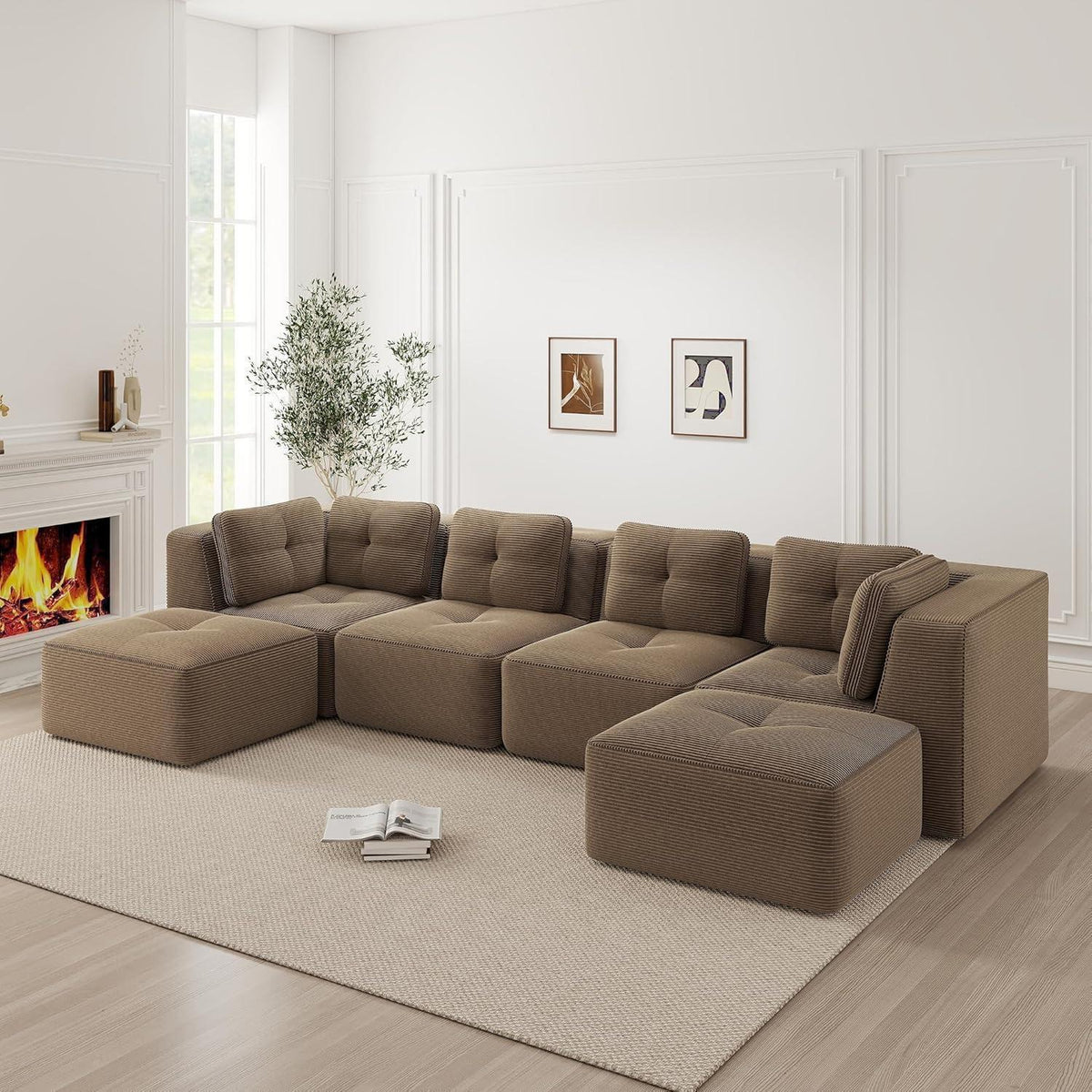 Modulares Ecksofa 4-Sitzer mit Fußhocker, Braun