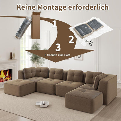 Modulares Ecksofa 4-Sitzer mit Fußhocker, Braun