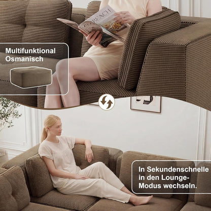 Modulares Ecksofa 4-Sitzer mit Fußhocker, Braun