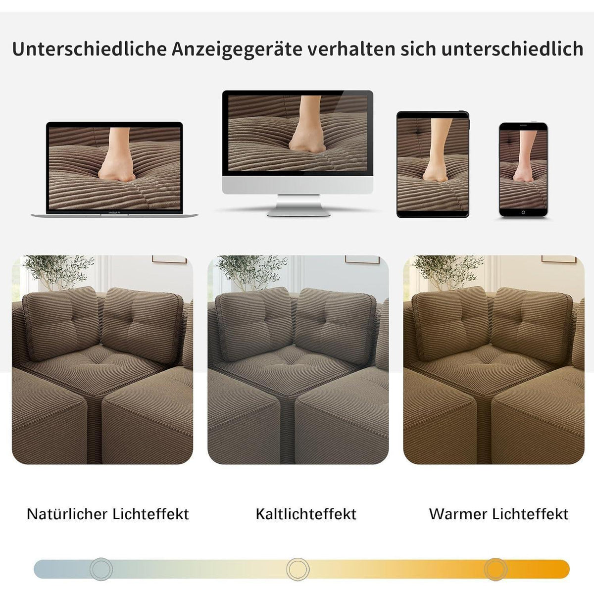 Modulares Ecksofa 4-Sitzer mit Fußhocker, Braun