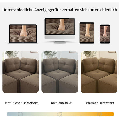 Modulares Ecksofa 4-Sitzer mit Fußhocker, Braun