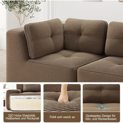 Modulares Ecksofa 4-Sitzer mit Fußhocker, Braun